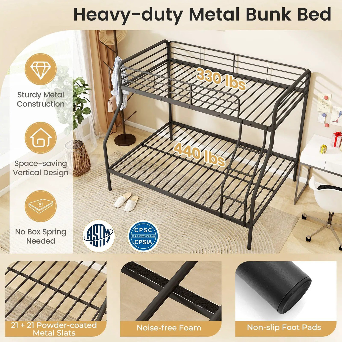 Twin Over Full Bunk Bed with Ladder and Full-length Guardrails by DirectDeals