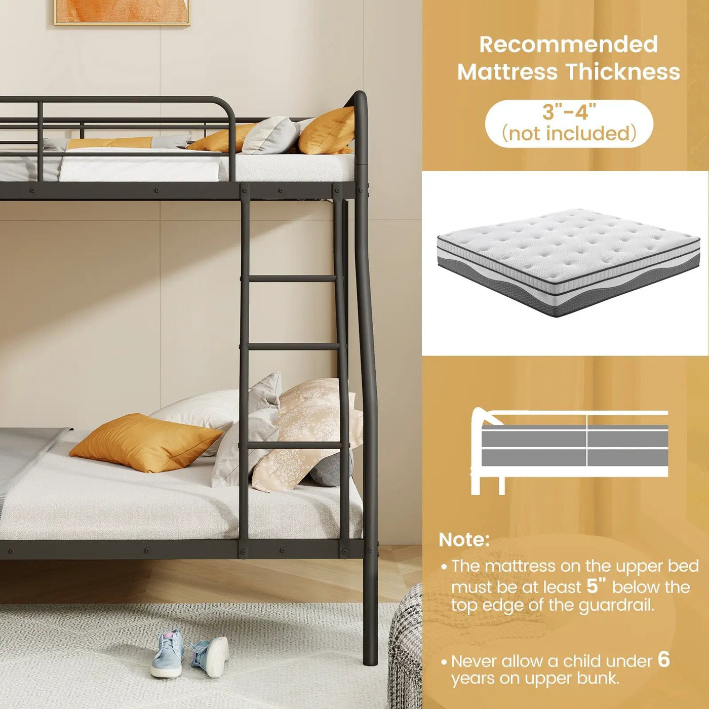 Twin Over Full Bunk Bed with Ladder and Full-length Guardrails by DirectDeals