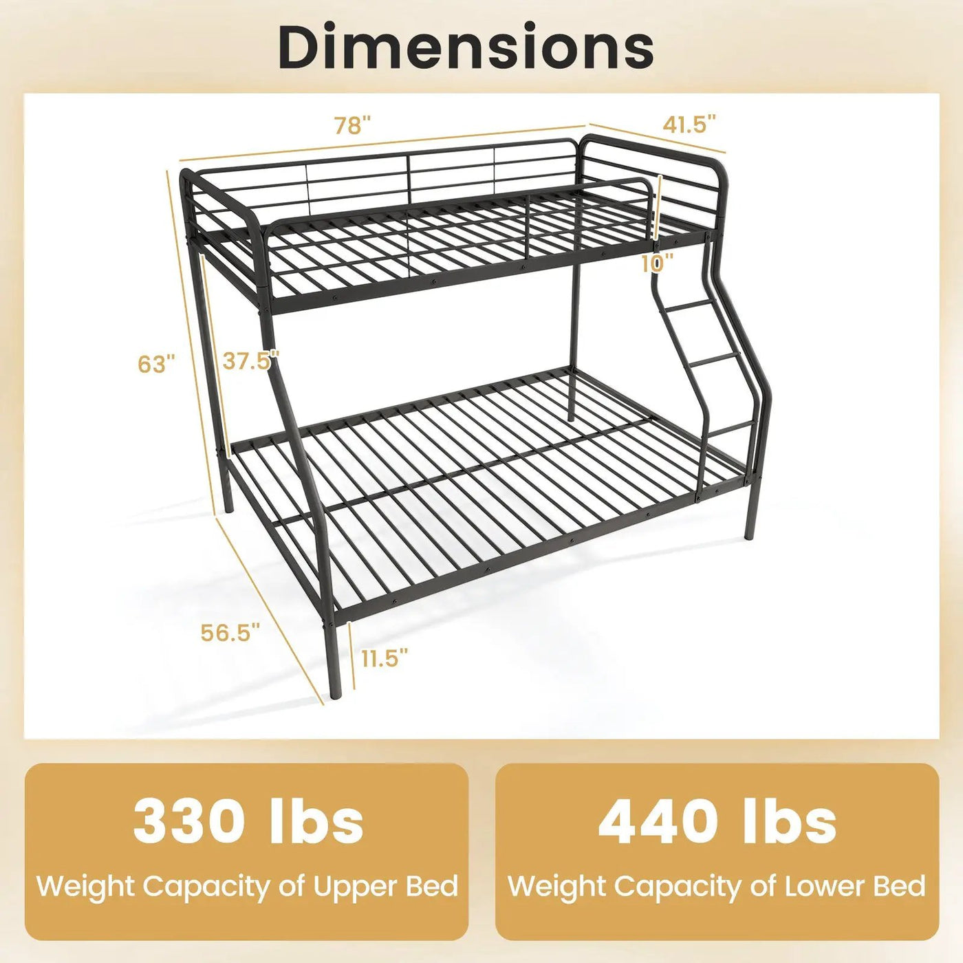Twin Over Full Bunk Bed with Ladder and Full-length Guardrails by DirectDeals