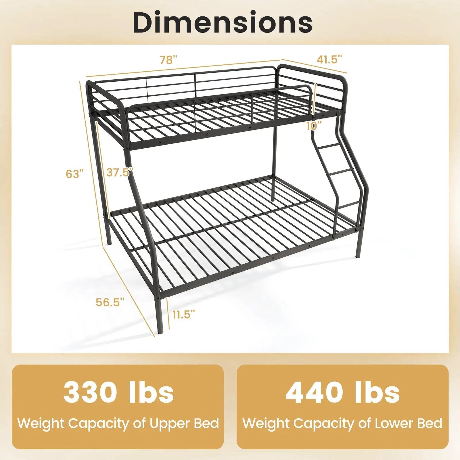Twin Over Full Bunk Bed with Ladder and Full-length Guardrails by DirectDeals