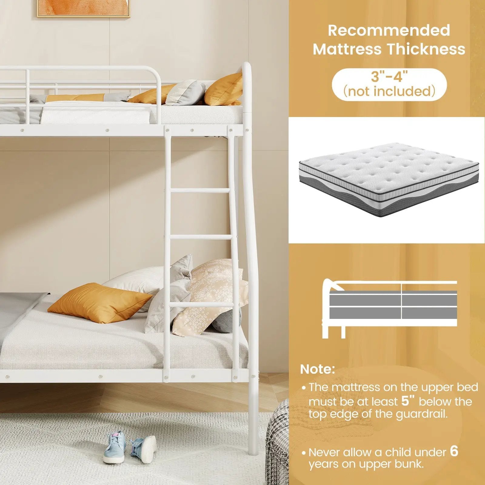 Twin Over Full Bunk Bed with Ladder and Full-length Guardrails by DirectDeals
