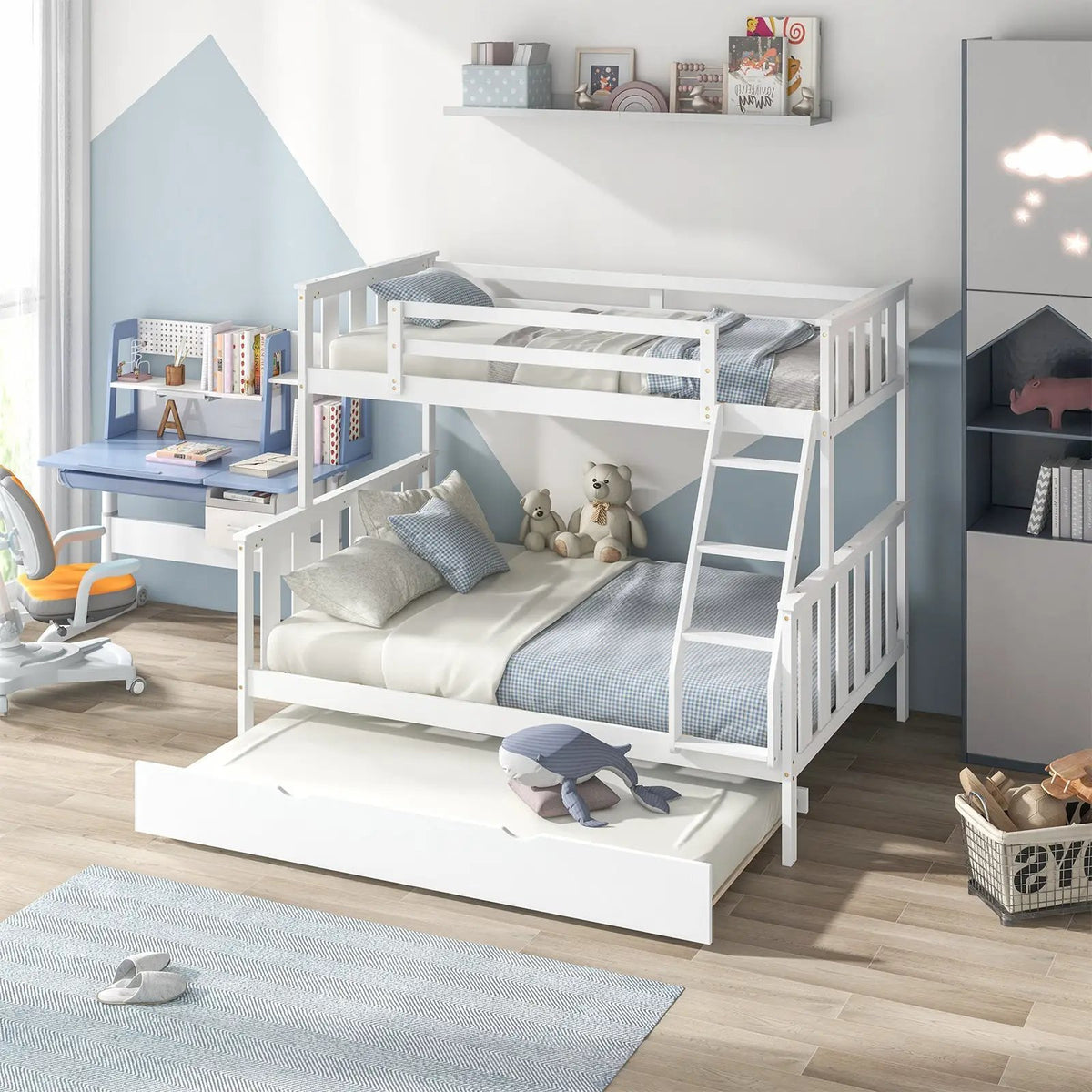 3-in-1 Twin Over Full Bunk Bed with Trundle and Ladder by DirectDeals