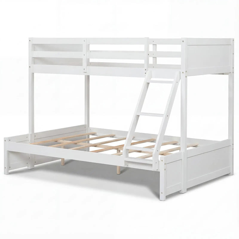 Twin Over Full Bunk Bed with 3-Step Ladder and Full-Length Guardrails by DirectDeals