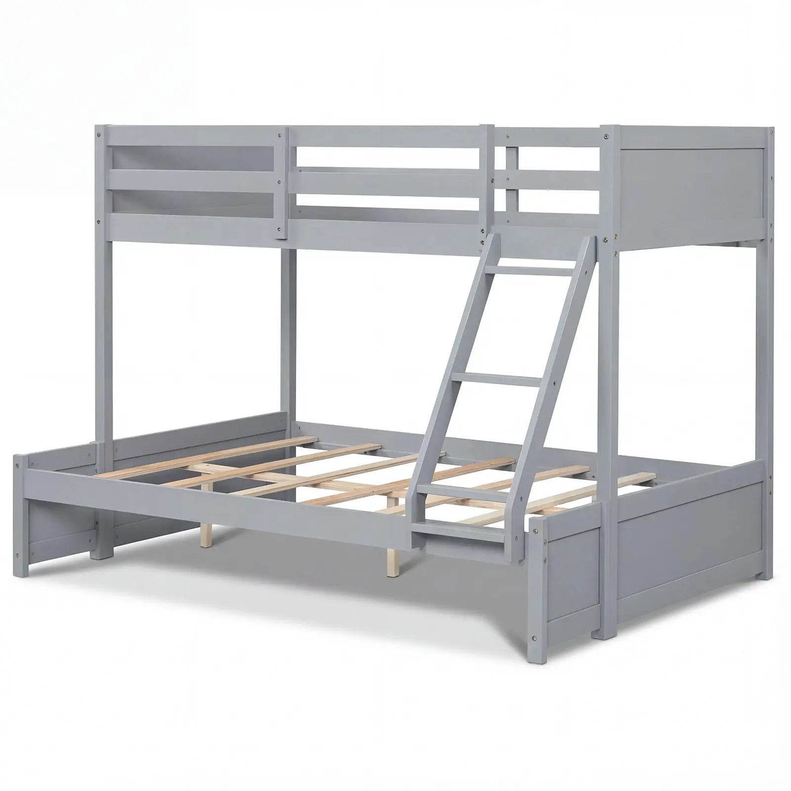 Twin Over Full Bunk Bed with 3-Step Ladder and Full-Length Guardrails by DirectDeals