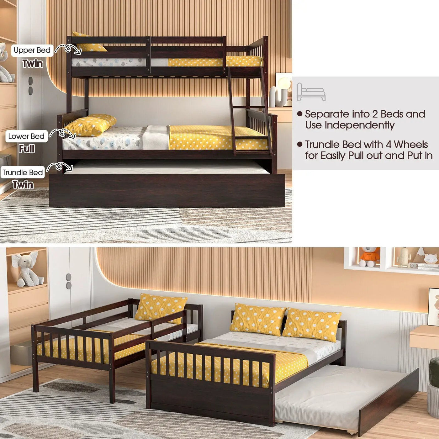Twin Over Full Convertible Bunk Bed with Twin Trundle by DirectDeals