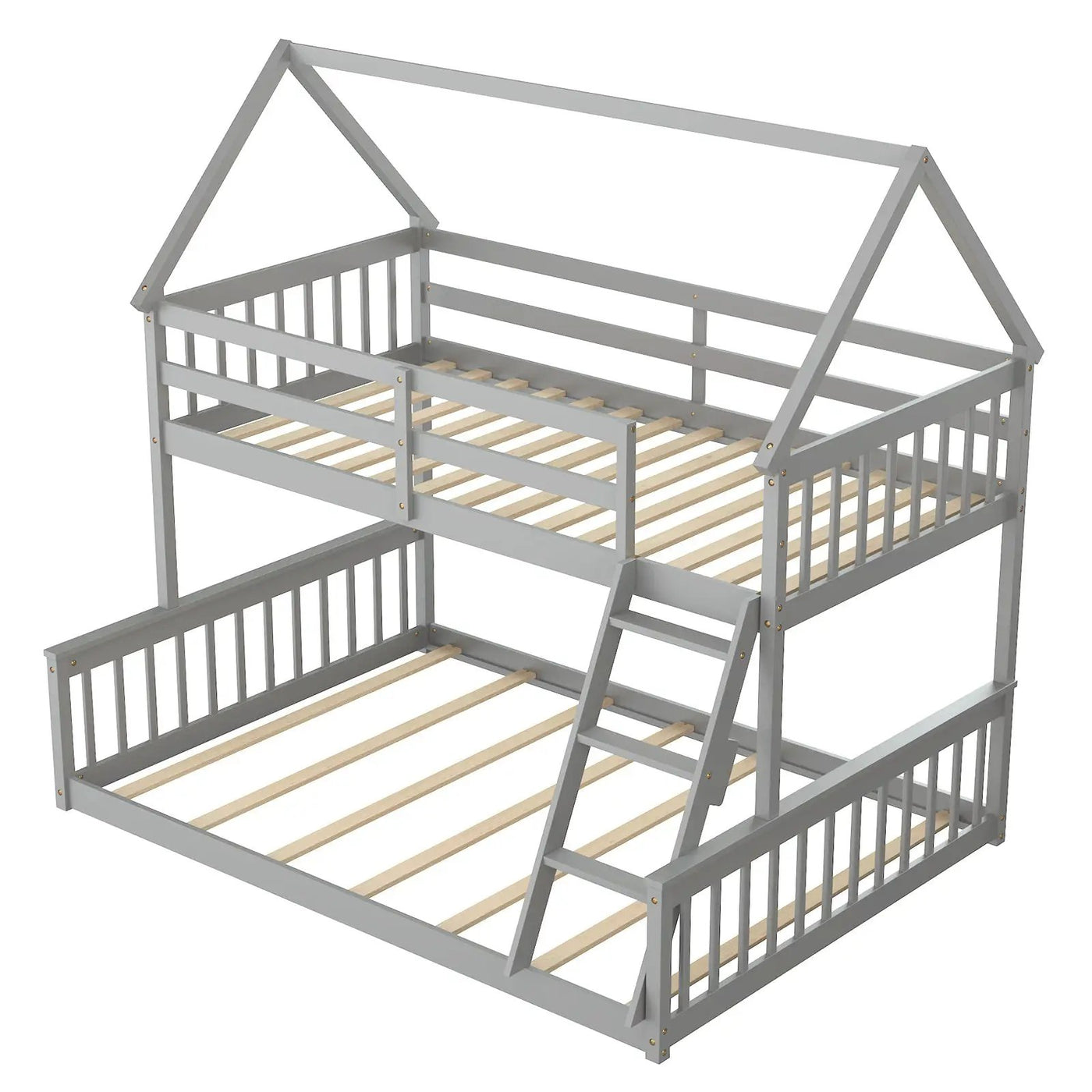 Twin Over Full House Bunk Bed with Ladder and Guardrails by DirectDeals