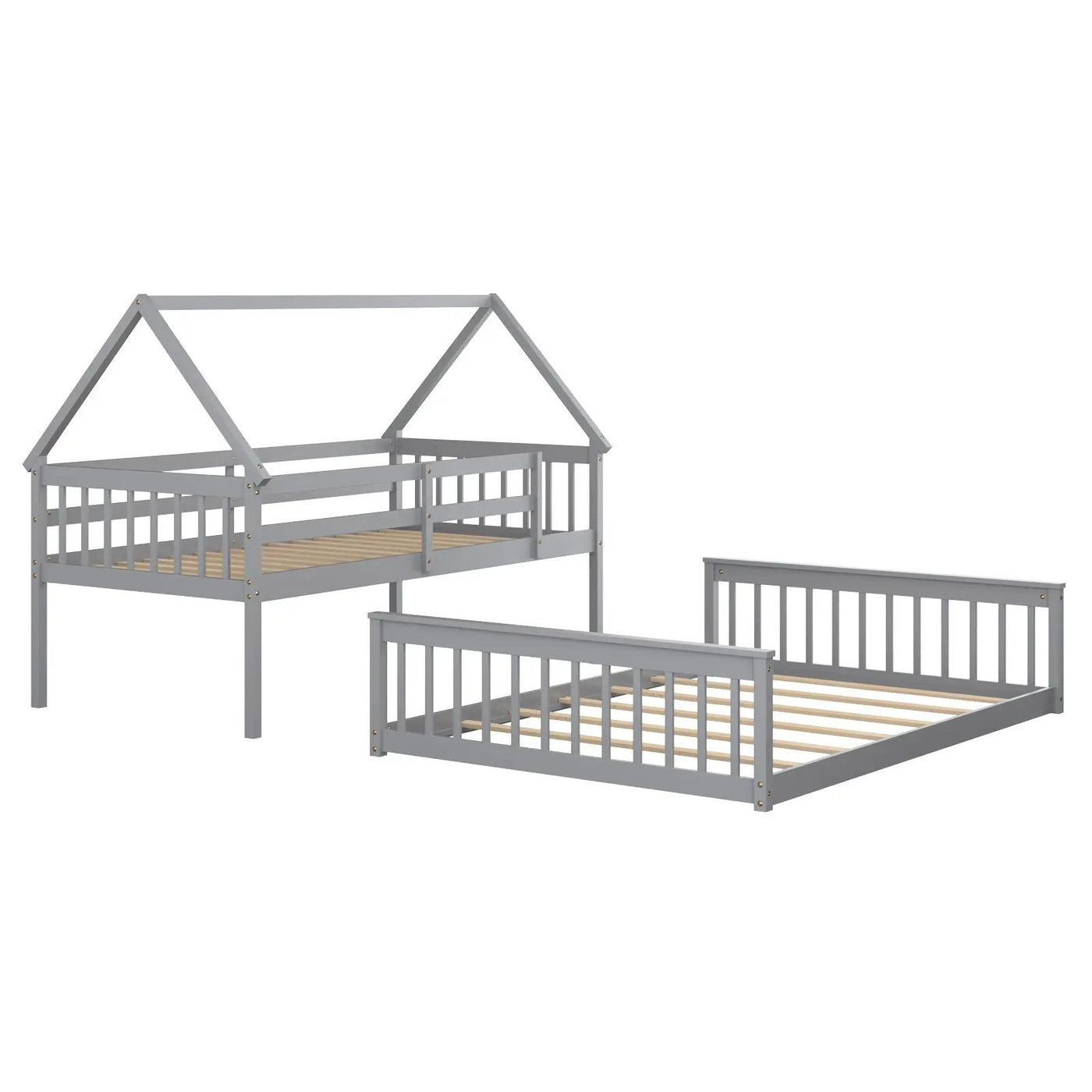 Twin Over Full House Bunk Bed with Ladder and Guardrails by DirectDeals