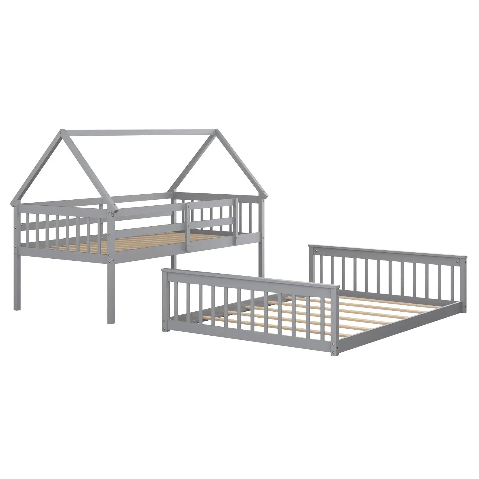 Twin Over Full House Bunk Bed with Ladder and Guardrails by DirectDeals