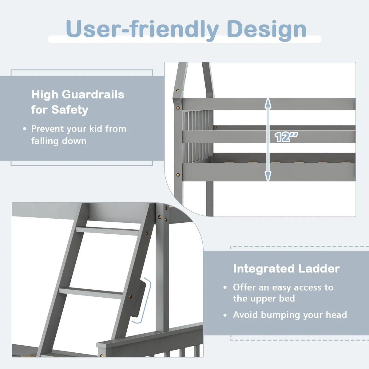 Twin Over Full House Bunk Bed with Ladder and Guardrails by DirectDeals