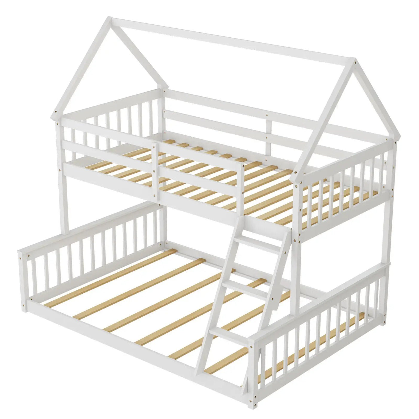 Twin Over Full House Bunk Bed with Ladder and Guardrails by DirectDeals