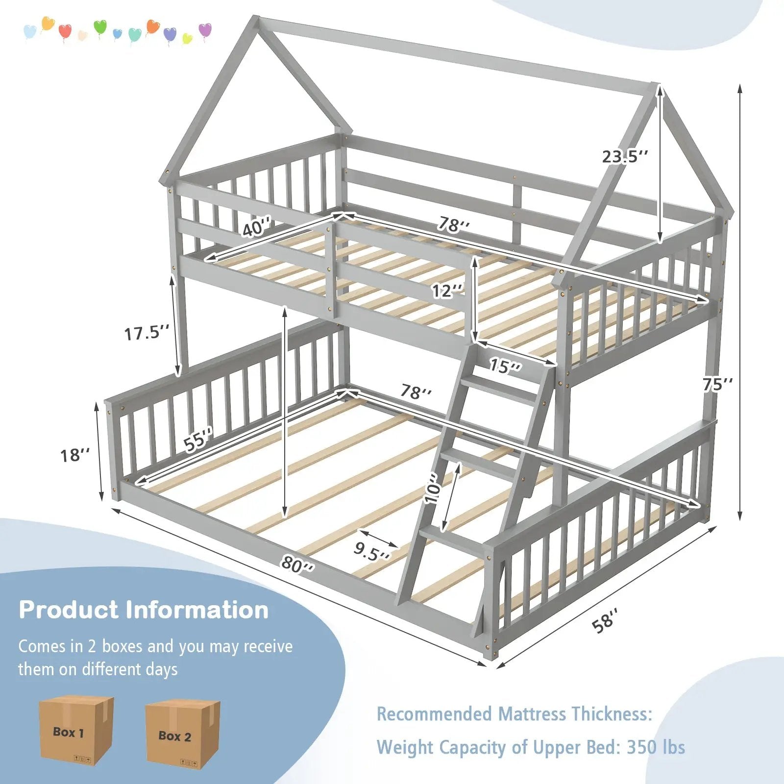 Twin Over Full House Bunk Bed with Ladder and Guardrails by DirectDeals