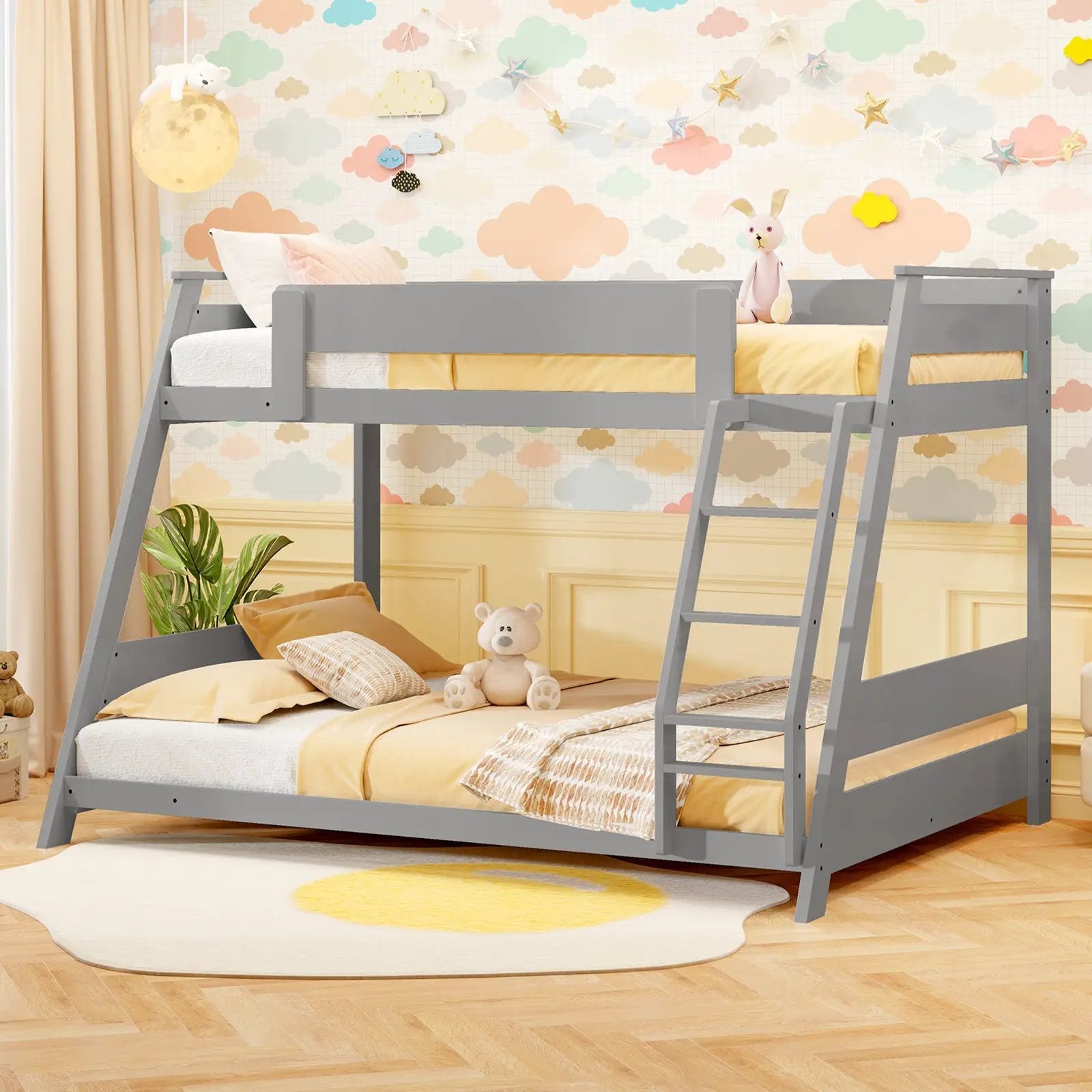 Twin Over Full Low Bunk Bed with Reversible Ladder by DirectDeals