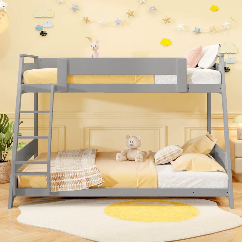 Twin Over Full Low Bunk Bed with Reversible Ladder by DirectDeals
