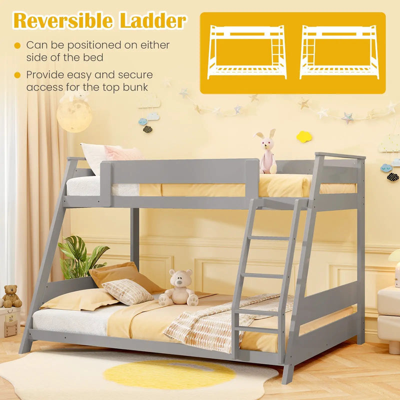 Twin Over Full Low Bunk Bed with Reversible Ladder by DirectDeals