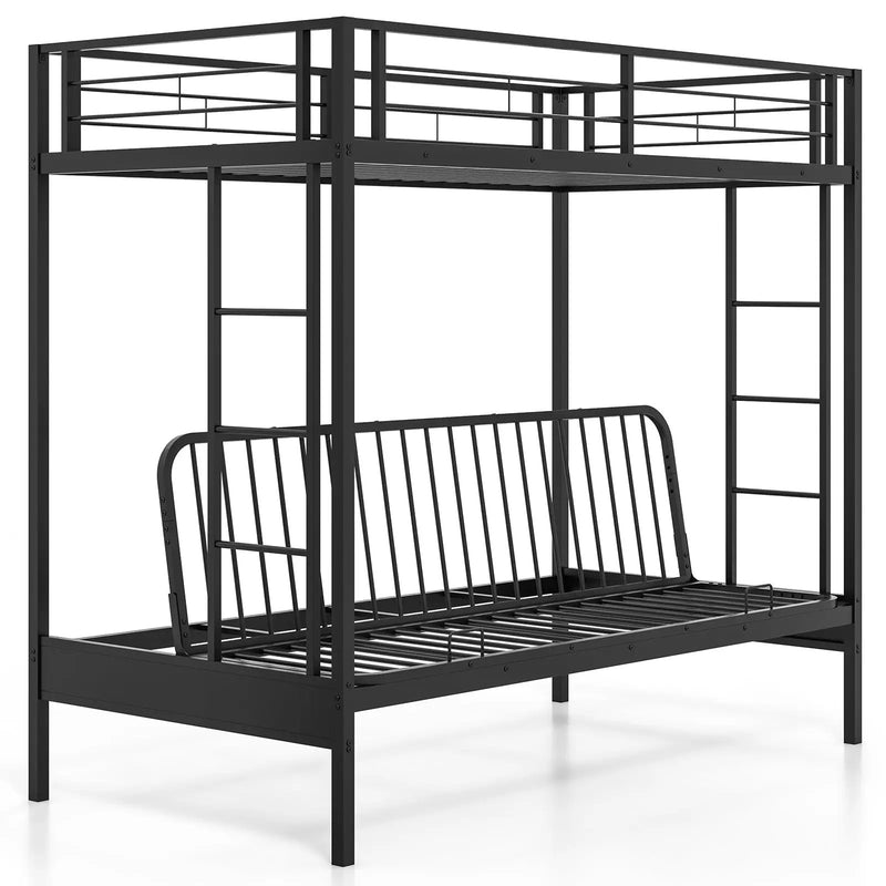 Twin Over Futon Bunk Bed with 2 Ladders and Safety Guardrails-Black by DirectDeals
