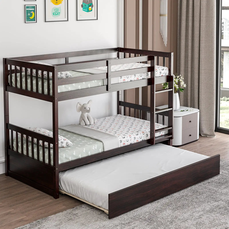 Twin Over Twin Bunk Bed with Pull-out Trundle and Ladder by DirectDeals