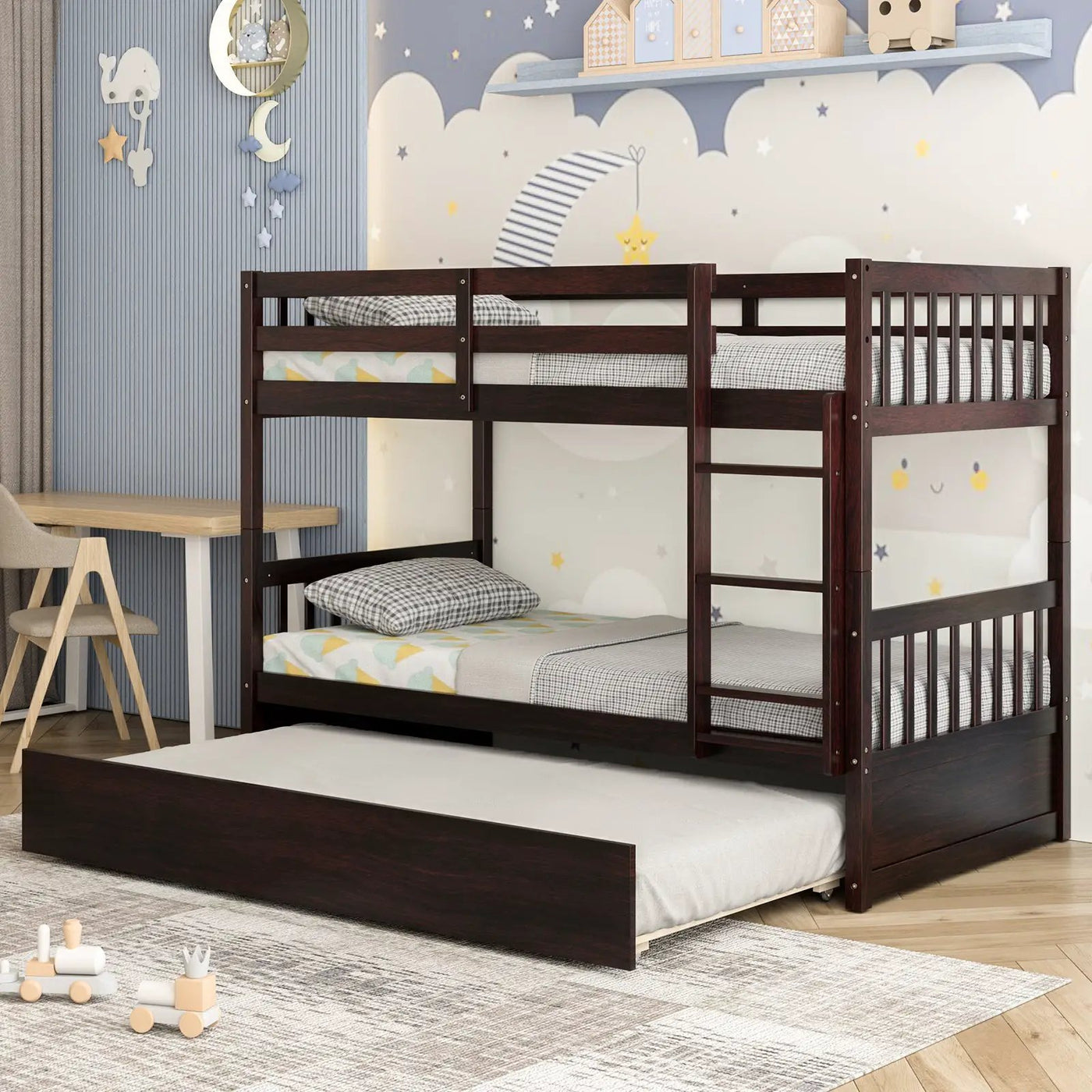 Twin Over Twin Bunk Bed with Pull-out Trundle and Ladder by DirectDeals