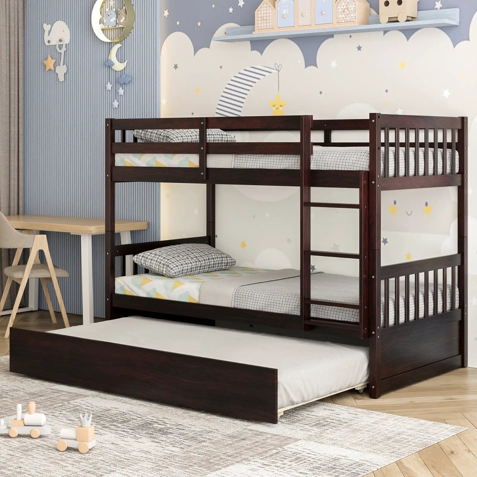 Twin Over Twin Bunk Bed with Pull-out Trundle and Ladder by DirectDeals