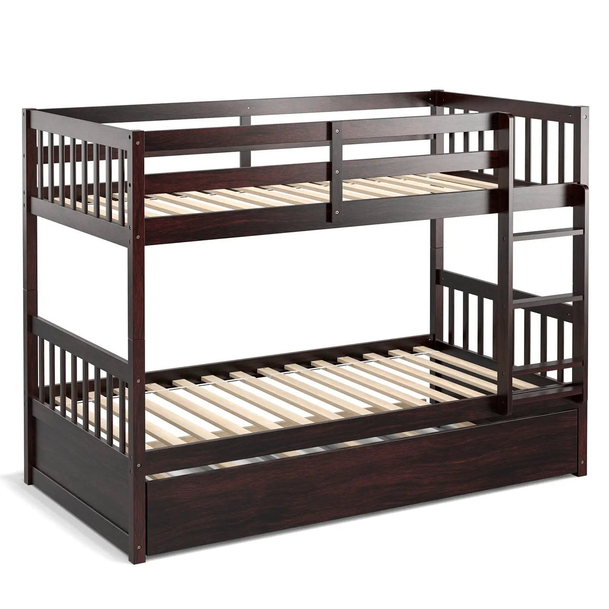 Twin Over Twin Bunk Bed with Pull-out Trundle and Ladder by DirectDeals