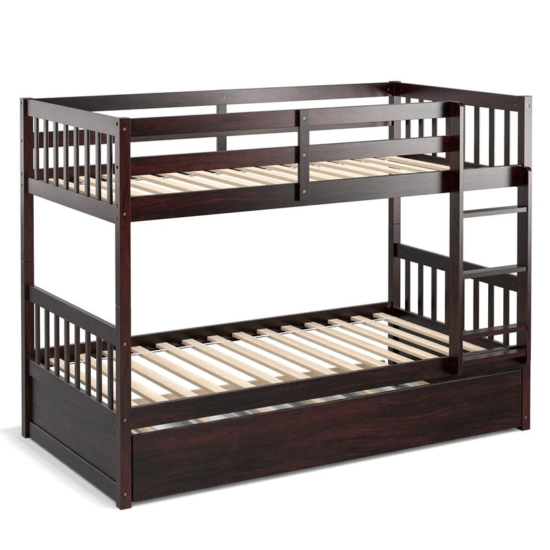 Twin Over Twin Bunk Bed with Pull-out Trundle and Ladder by DirectDeals