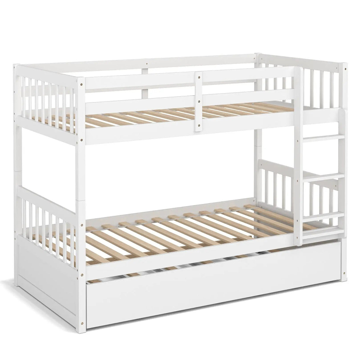 Twin Over Twin Bunk Bed with Pull-out Trundle and Ladder by DirectDeals