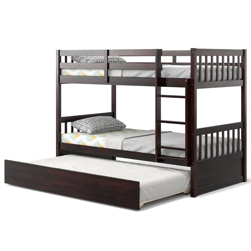 Twin Over Twin Bunk Bed with Pull-out Trundle and Ladder by DirectDeals