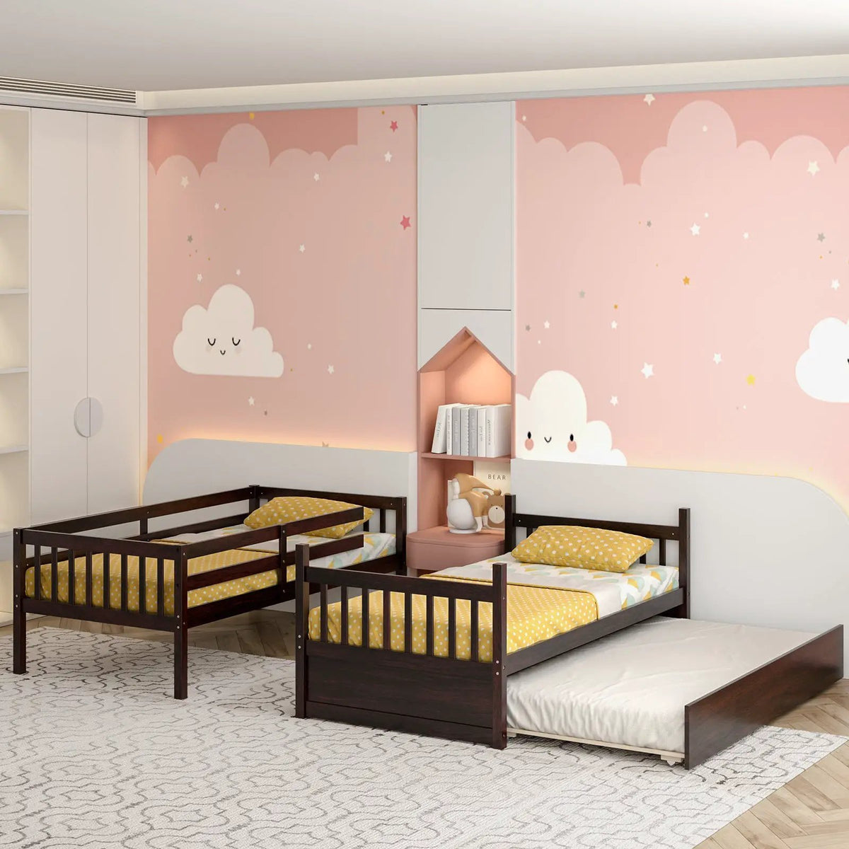 Twin Over Twin Bunk Bed with Pull-out Trundle and Ladder by DirectDeals