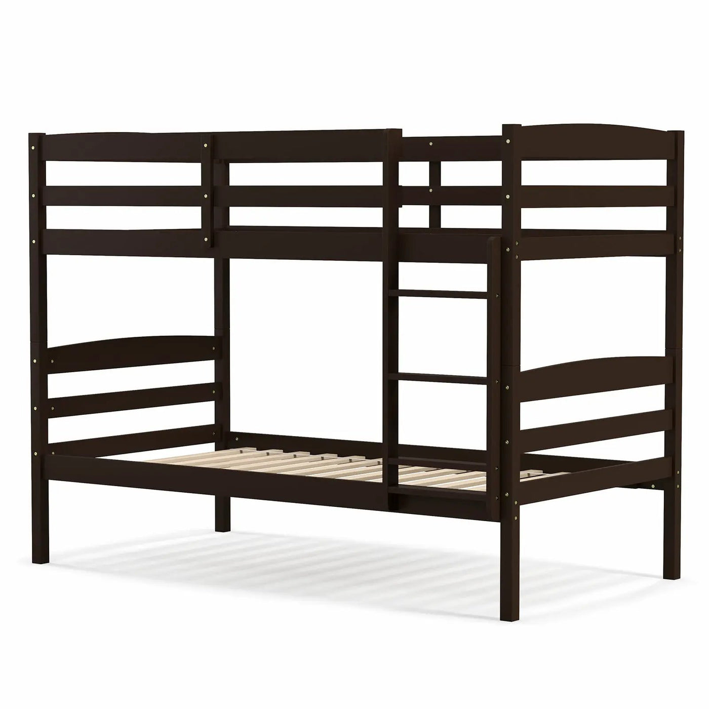 Solid Wood Twin Over Twin Bunk Bed Frame with High Guardrails and Integrated Ladder by DirectDeals