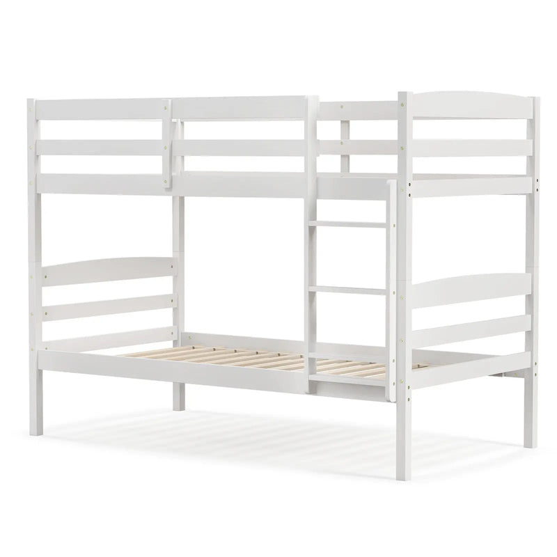 Solid Wood Twin Over Twin Bunk Bed Frame with High Guardrails and Integrated Ladder by DirectDeals