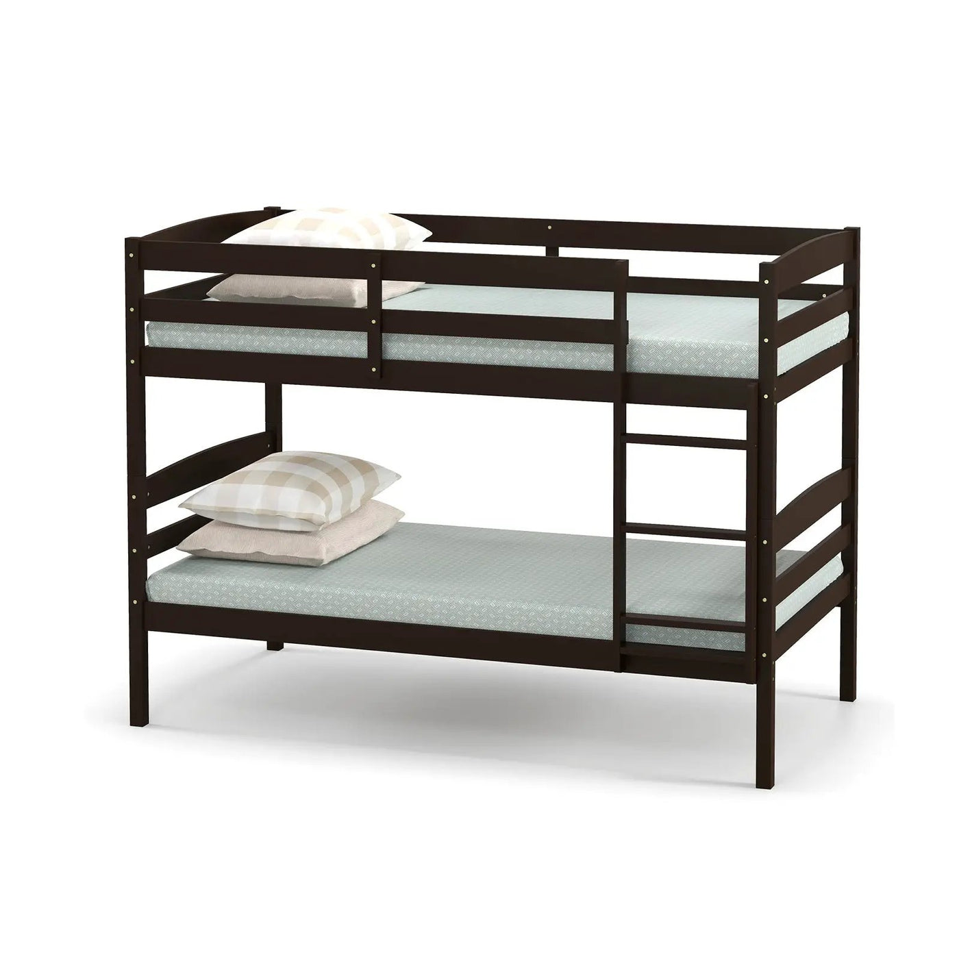 Solid Wood Twin Over Twin Bunk Bed Frame with High Guardrails and Integrated Ladder by DirectDeals