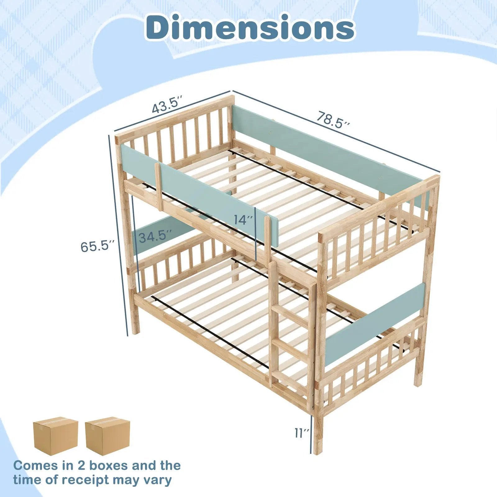 Twin Over Twin Bunk Bed with Ladder and Full-length Guardrails by DirectDeals