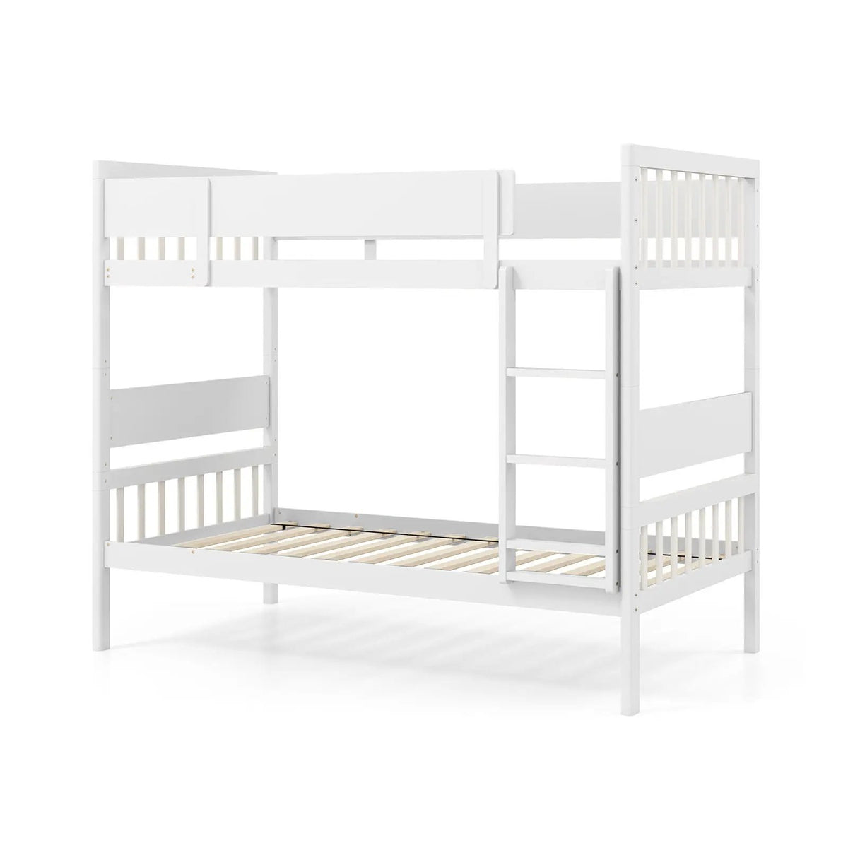 Twin Over Twin Bunk Bed with Ladder and Full-length Guardrails by DirectDeals