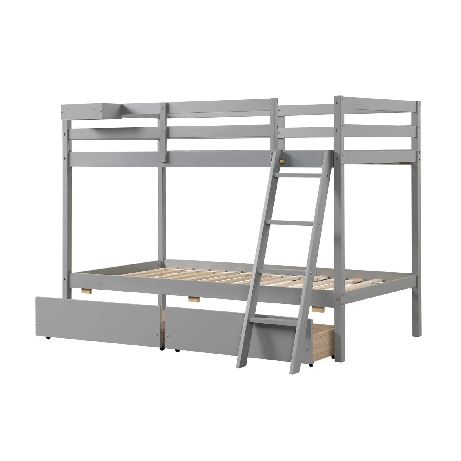 Twin Over Twin Bunk Bed Wood Bed Frame with 2 Storage Drawers and Ladder by DirectDeals