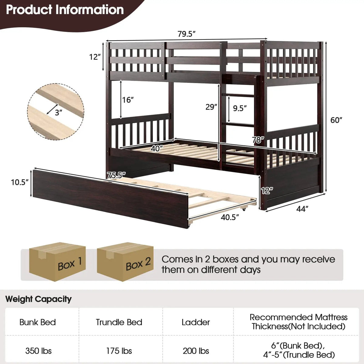 Twin Over Twin Bunk Bed with Pull-out Trundle and Ladder by DirectDeals