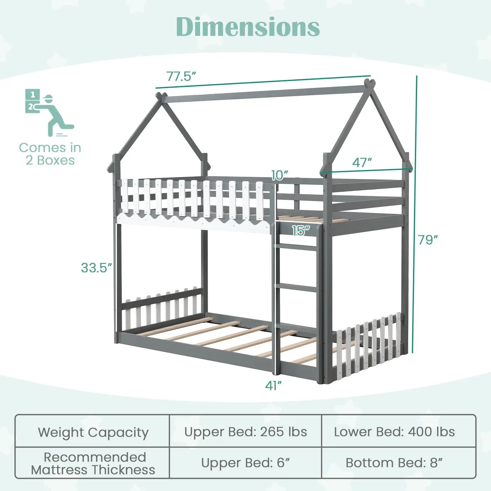 Twin Over Twin Bunk Bed with Fence and Ladder for Kids by DirectDeals