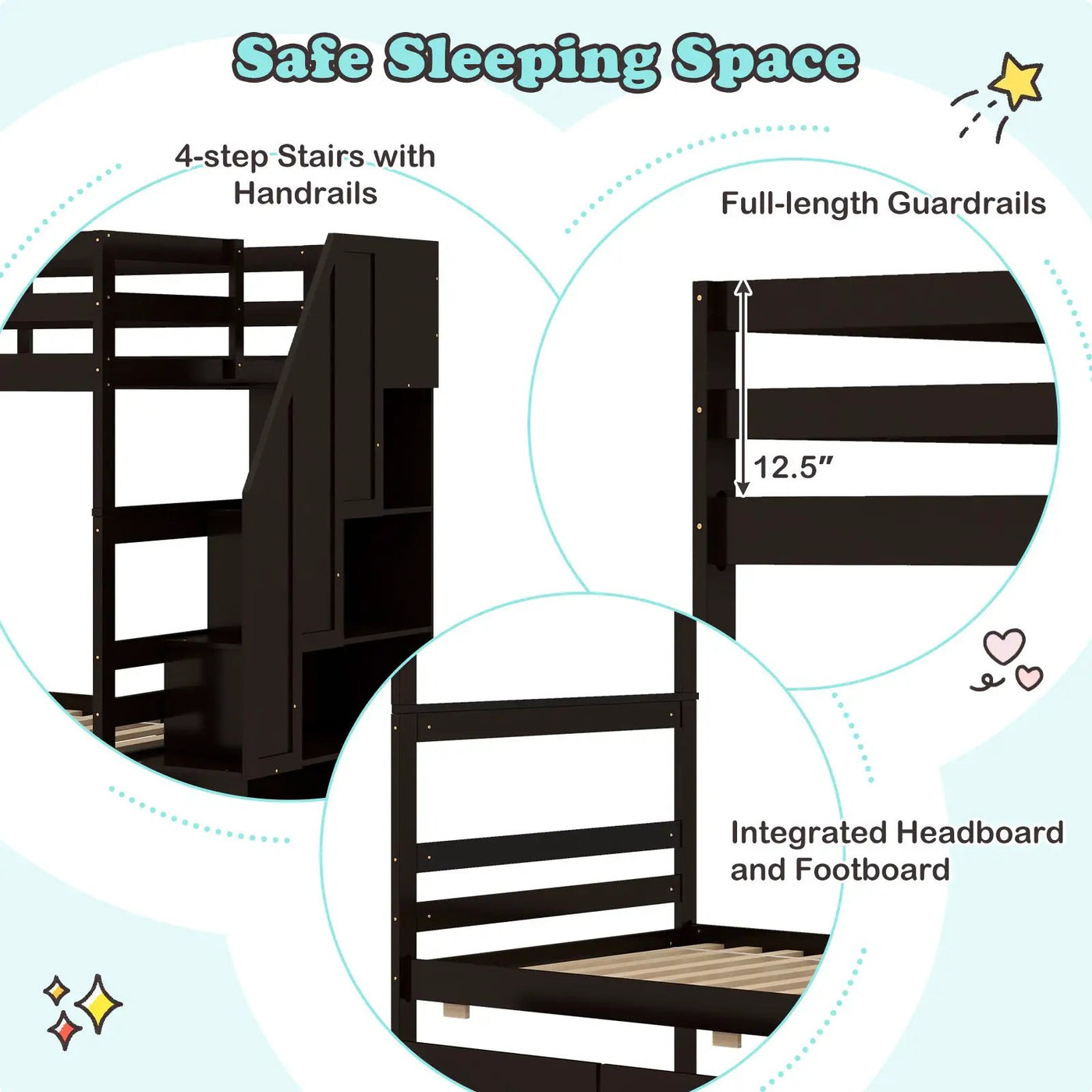 Twin Over Twin Bunk Bed with Storage Stairs and Drawers by DirectDeals