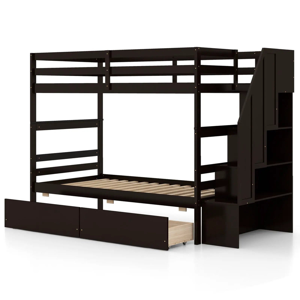 Twin Over Twin Bunk Bed with Storage Stairs and Drawers by DirectDeals