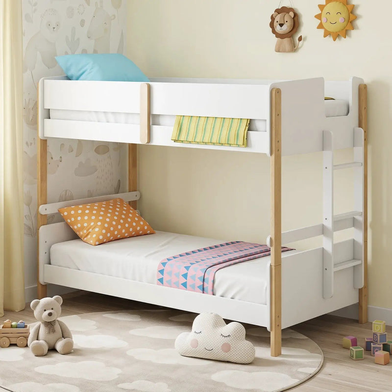 Twin Over Twin Bunk Bed with Convertible Design and Ladder by DirectDeals