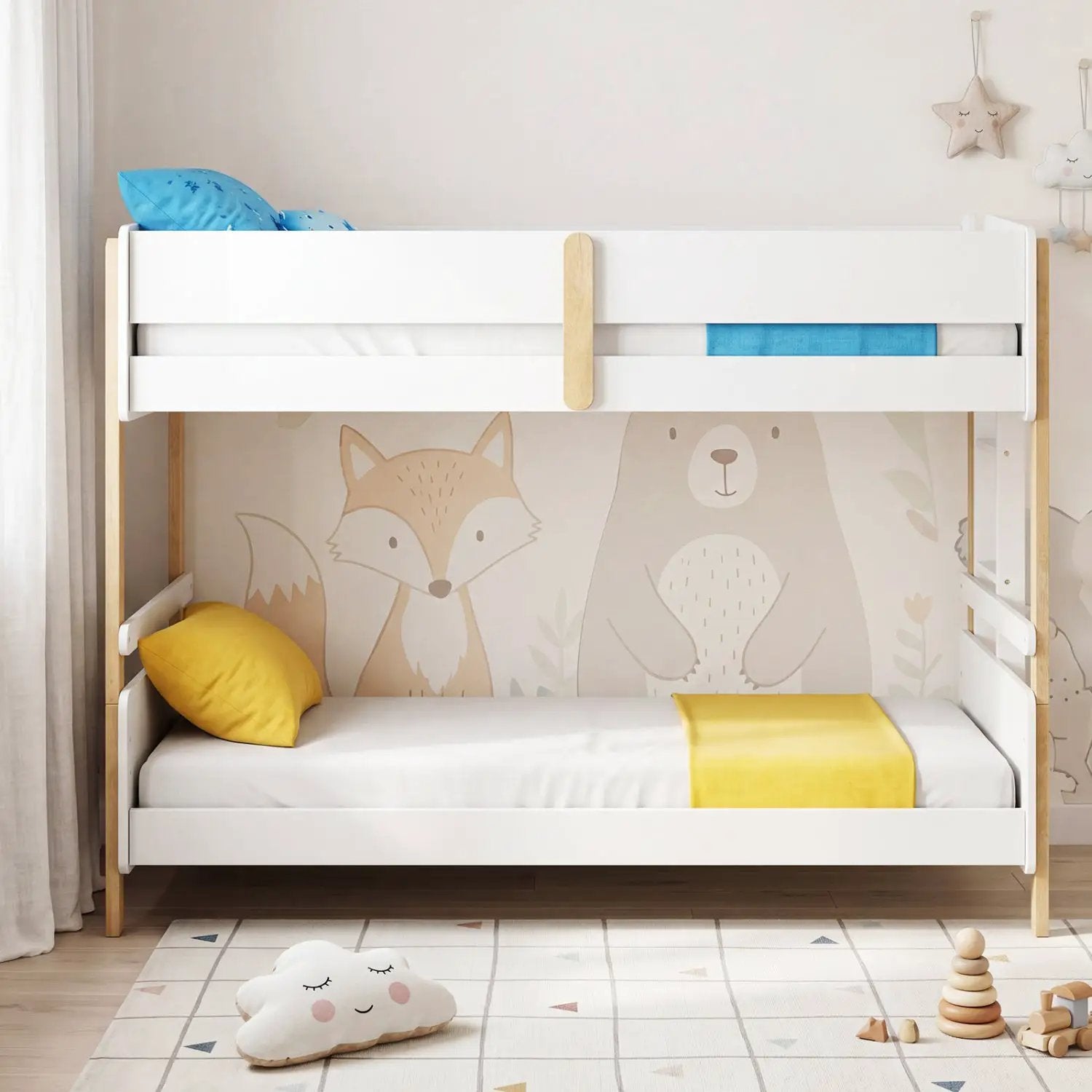 Twin Over Twin Bunk Bed with Convertible Design and Ladder by DirectDeals