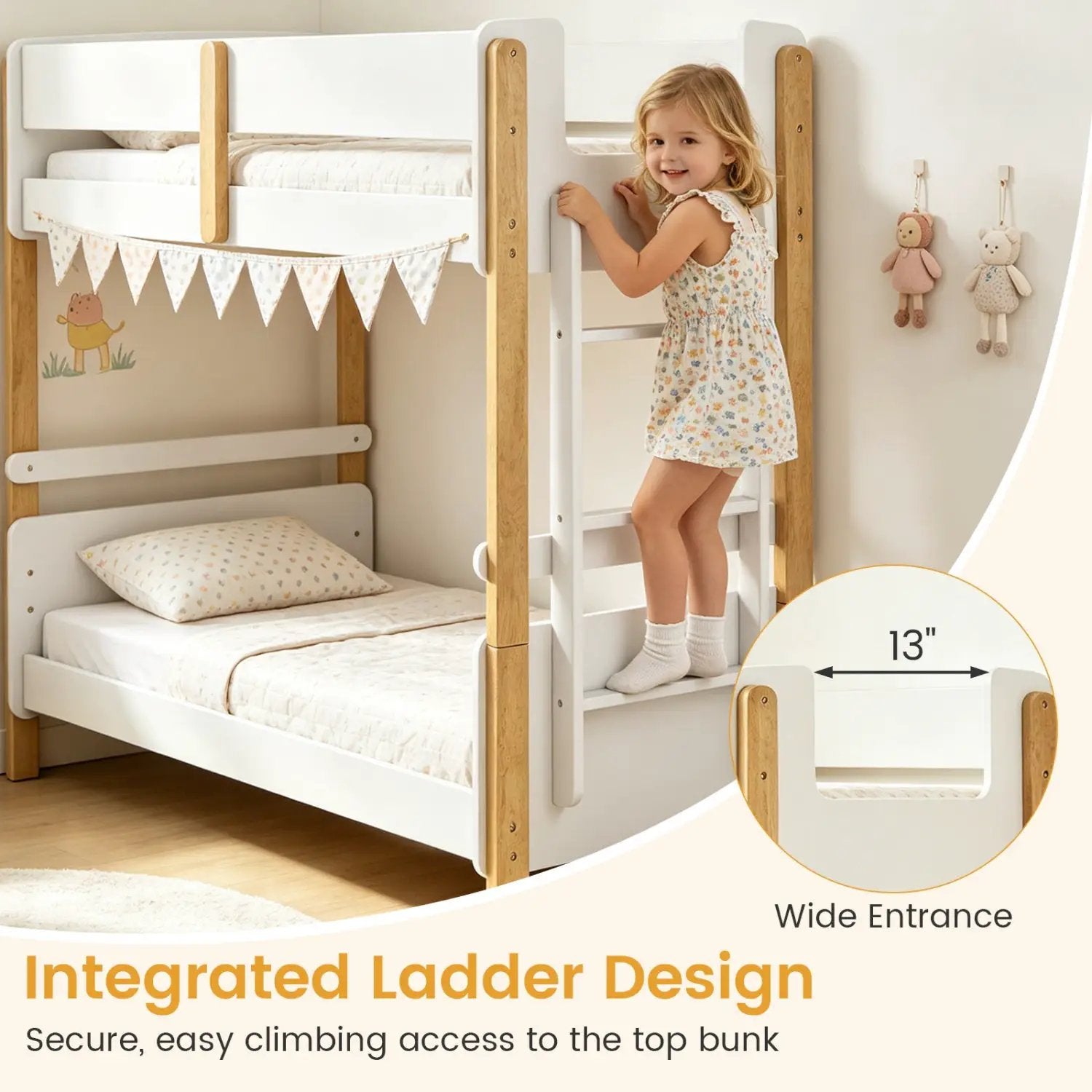 Twin Over Twin Bunk Bed with Convertible Design and Ladder by DirectDeals