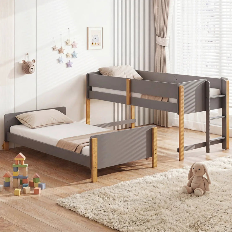 Twin Over Twin Bunk Bed with Convertible Design and Ladder by DirectDeals