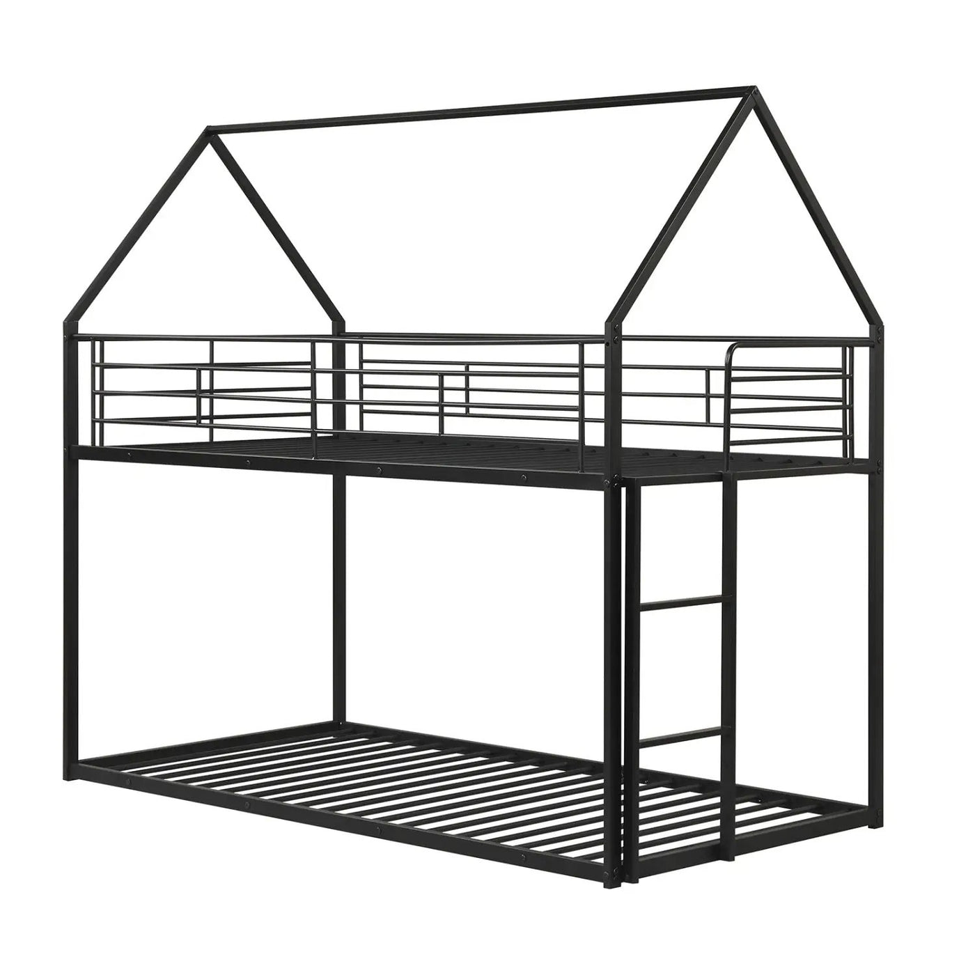 Twin Over Twin Metal Bunk Bed with Roof and Ladder by DirectDeals
