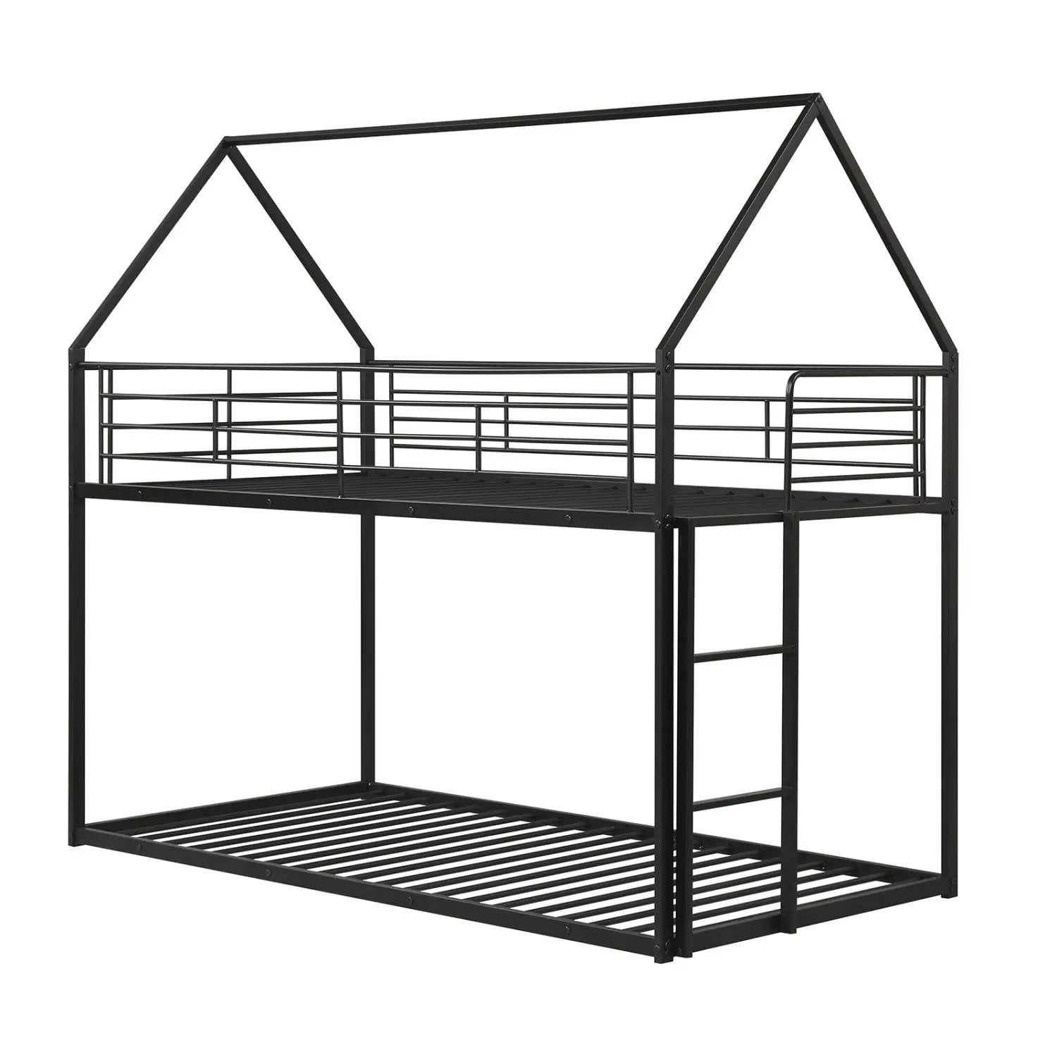Twin Over Twin Metal Bunk Bed with Roof and Ladder by DirectDeals