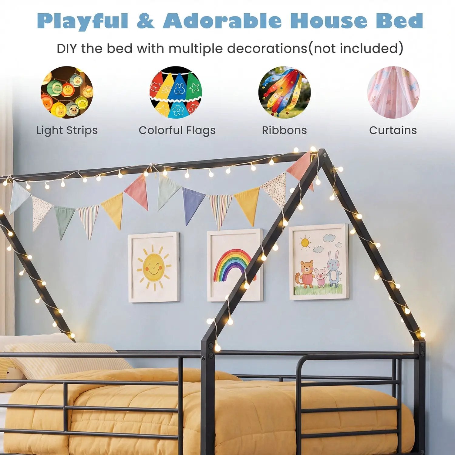 Twin Over Twin Metal Bunk Bed with Roof and Ladder by DirectDeals