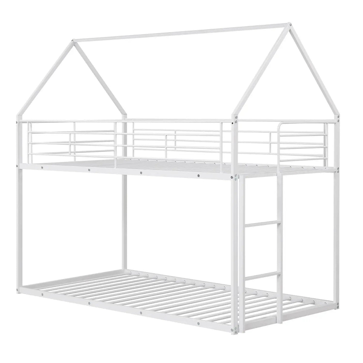 Twin Over Twin Metal Bunk Bed with Roof and Ladder by DirectDeals
