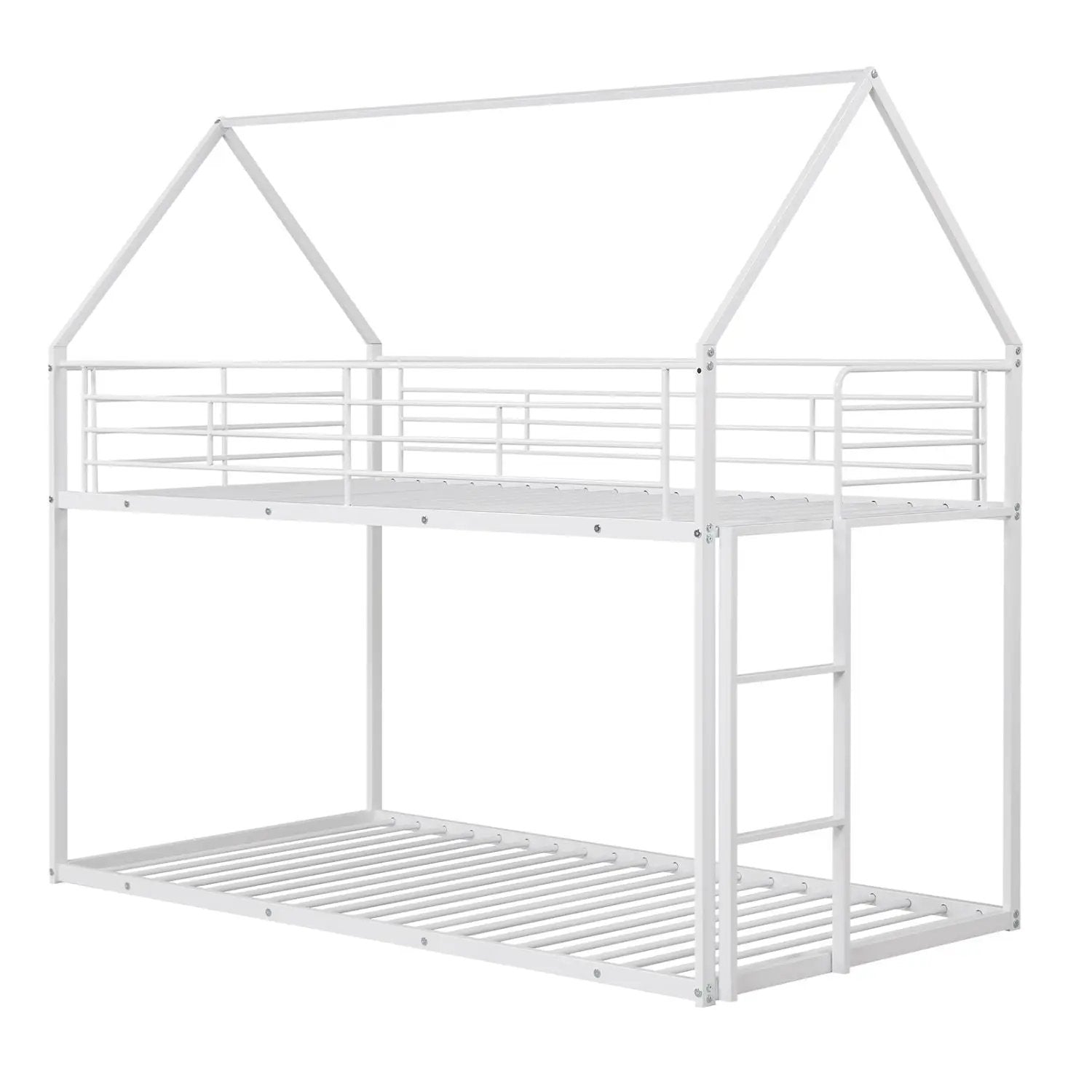 Twin Over Twin Metal Bunk Bed with Roof and Ladder by DirectDeals
