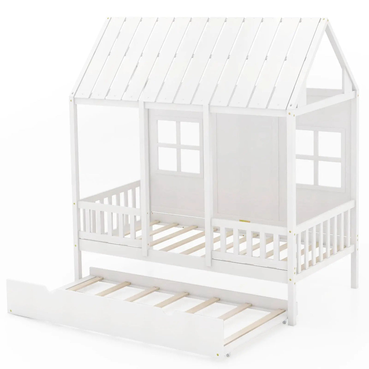 Twin Size Bed Frame House Bed with Trundle and 82 Inch Tall Roof by DirectDeals