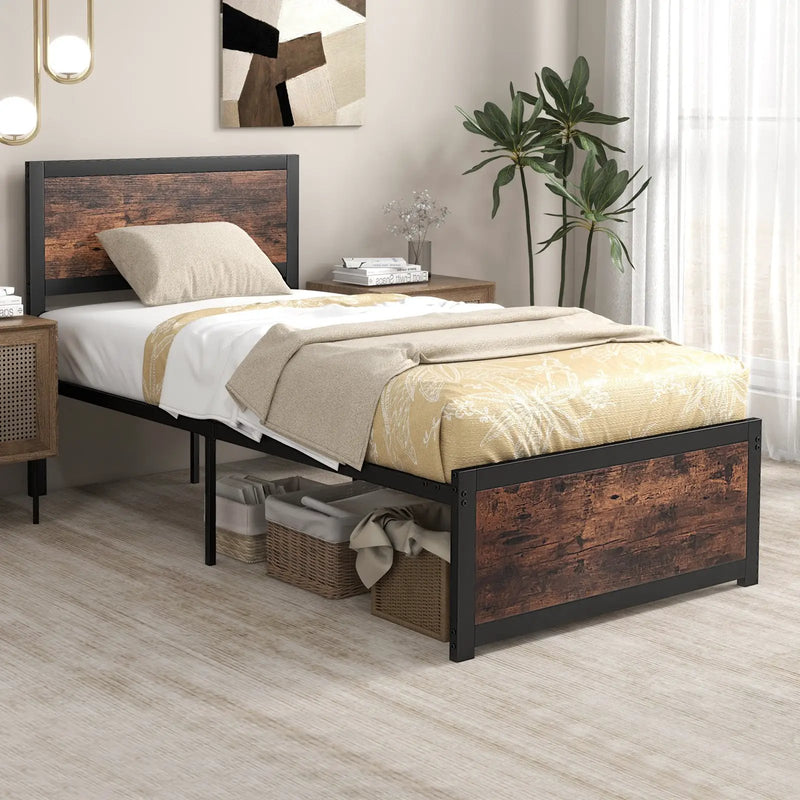 Twin Size Bed Frame Metal with High Headboard and Mute Bars-Twin Size by DirectDeals