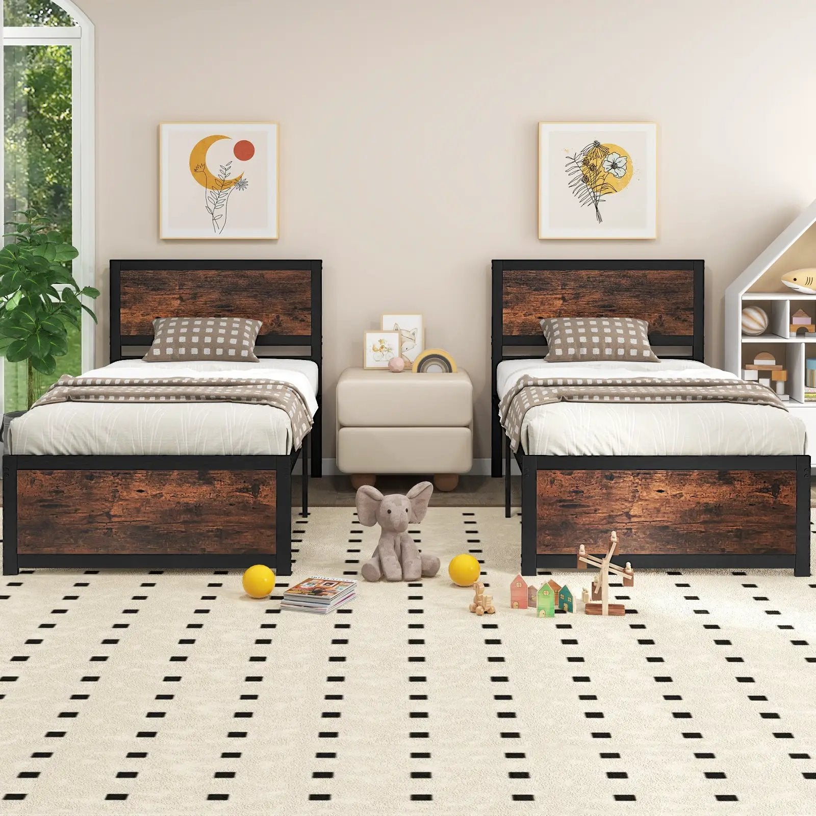 Twin Size Bed Frame Metal with High Headboard and Mute Bars-Twin Size by DirectDeals
