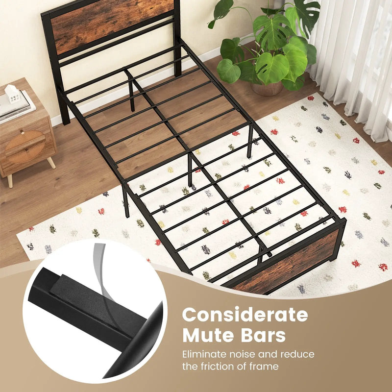 Twin Size Bed Frame Metal with High Headboard and Mute Bars-Twin Size by DirectDeals